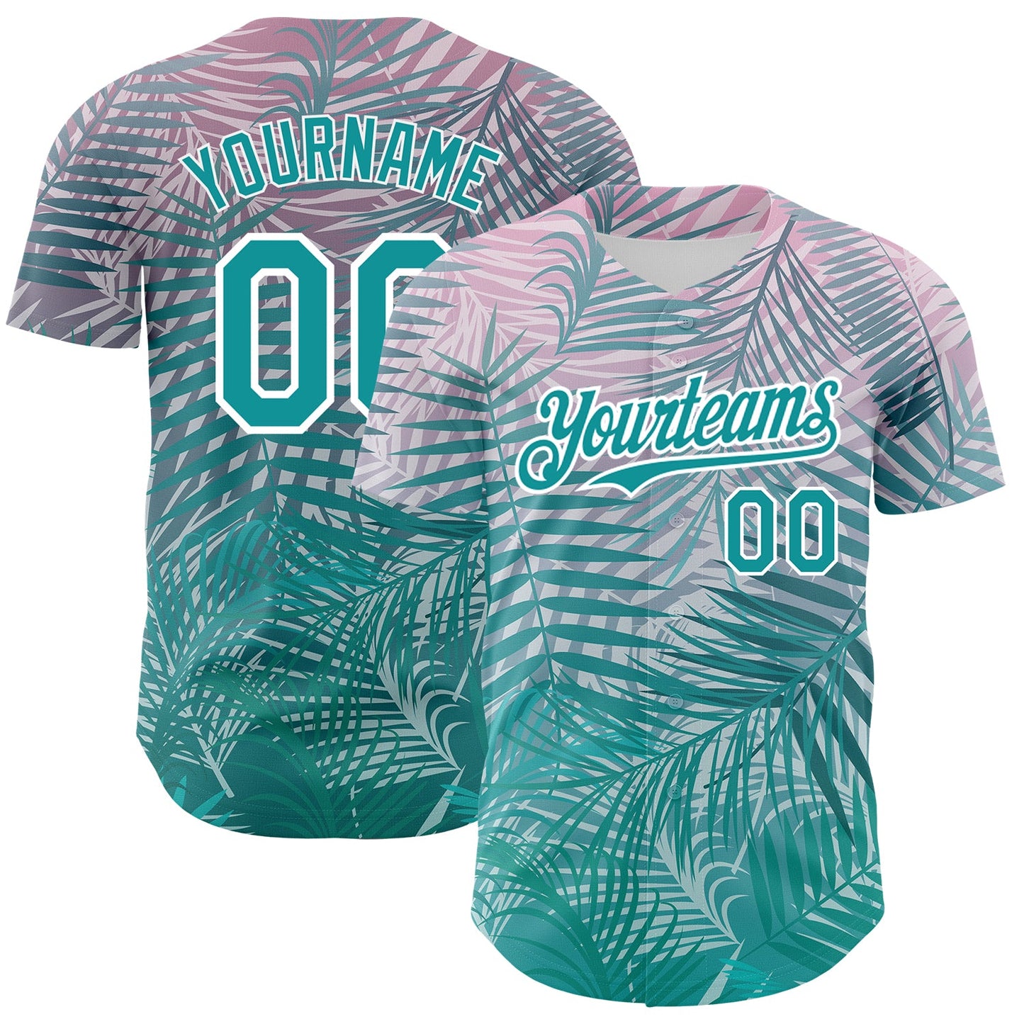 Custom Teal White 3D Pattern Design Tropical Hawaii Palm Leaves Authentic Baseball Jersey - Sky-Custom