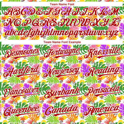 Custom White Red 3D Pattern Design Tropical Hawaii Palm Leaves Authentic Baseball Jersey - Sky-Custom
