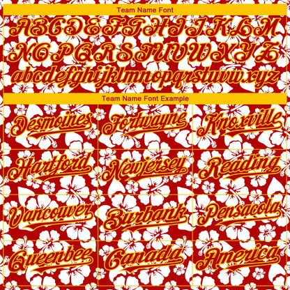 Custom Red Yellow 3D Pattern Design Tropical Hawaii Flower Authentic Baseball Jersey - Sky-Custom