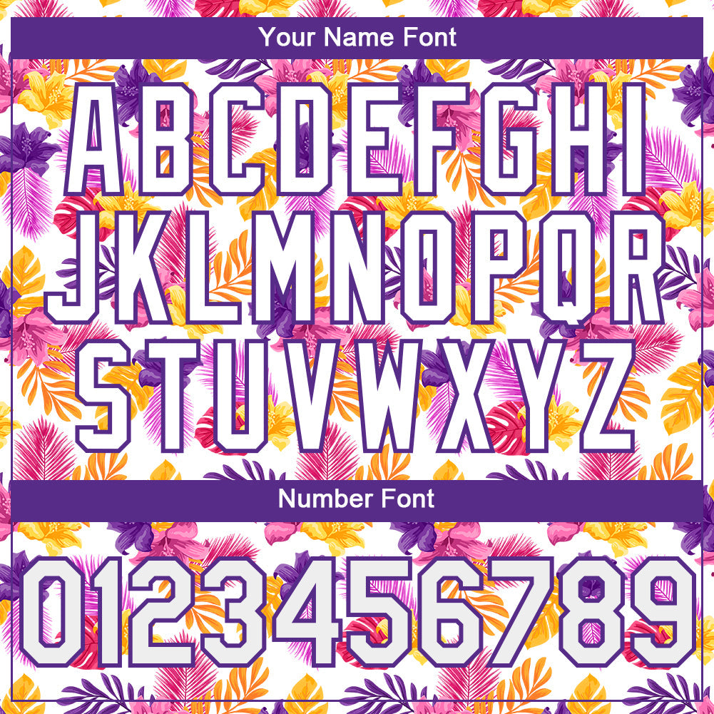 Custom White Purple 3D Pattern Design Tropical Flower And Hawaii Palm Leaves Authentic Baseball Jersey - Sky-Custom
