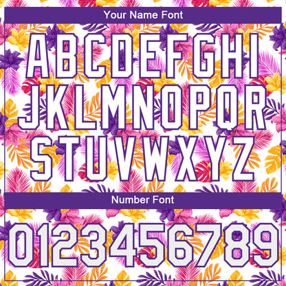 Custom White Purple 3D Pattern Design Tropical Flower And Hawaii Palm Leaves Authentic Baseball Jersey - Sky-Custom