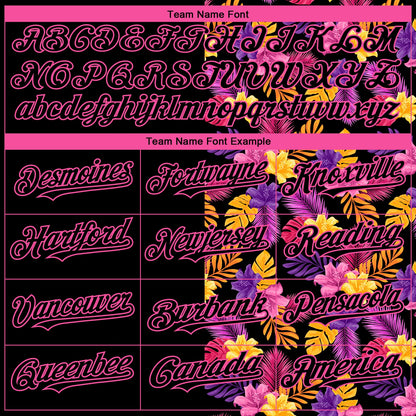 Custom Black Pink 3D Pattern Design Tropical Flower And Hawaii Palm Leaves Authentic Baseball Jersey - Sky-Custom
