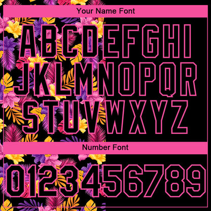 Custom Black Pink 3D Pattern Design Tropical Flower And Hawaii Palm Leaves Authentic Baseball Jersey - Sky-Custom