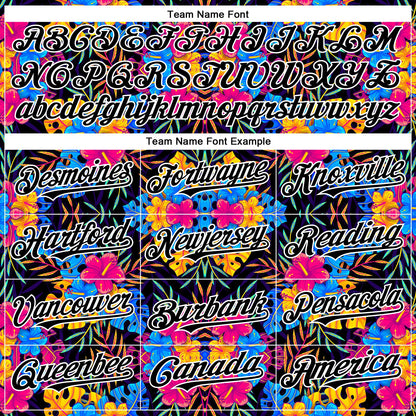 Custom Black White 3D Pattern Design Tropical Flower And Hawaii Palm Leaves Authentic Baseball Jersey - Sky-Custom