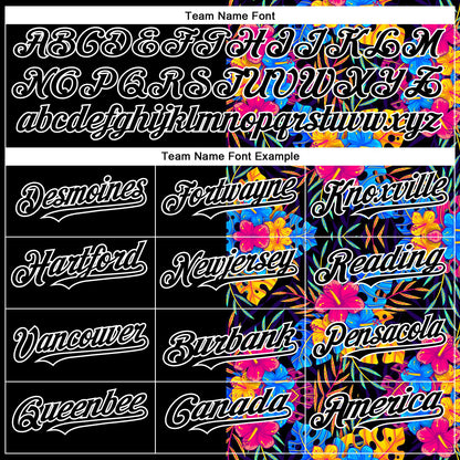 Custom Black White 3D Pattern Design Tropical Flower And Hawaii Palm Leaves Authentic Baseball Jersey - Sky-Custom