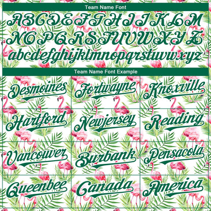 Custom White Kelly Green 3D Pattern Design Tropical Hawaii Palm Leaves And Flamingo Authentic Baseball Jersey - Sky-Custom