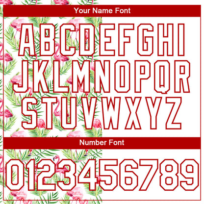 Custom White Red 3D Pattern Design Tropical Hawaii Palm Leaves And Flamingo Authentic Baseball Jersey - Sky-Custom
