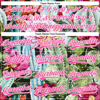 Custom Green Pink-White 3D Pattern Design Cactus Festival Authentic Baseball Jersey - Sky-Custom