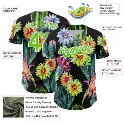 Custom Black Aurora Green-White 3D Pattern Design Cactus Festival Authentic Baseball Jersey - Sky-Custom