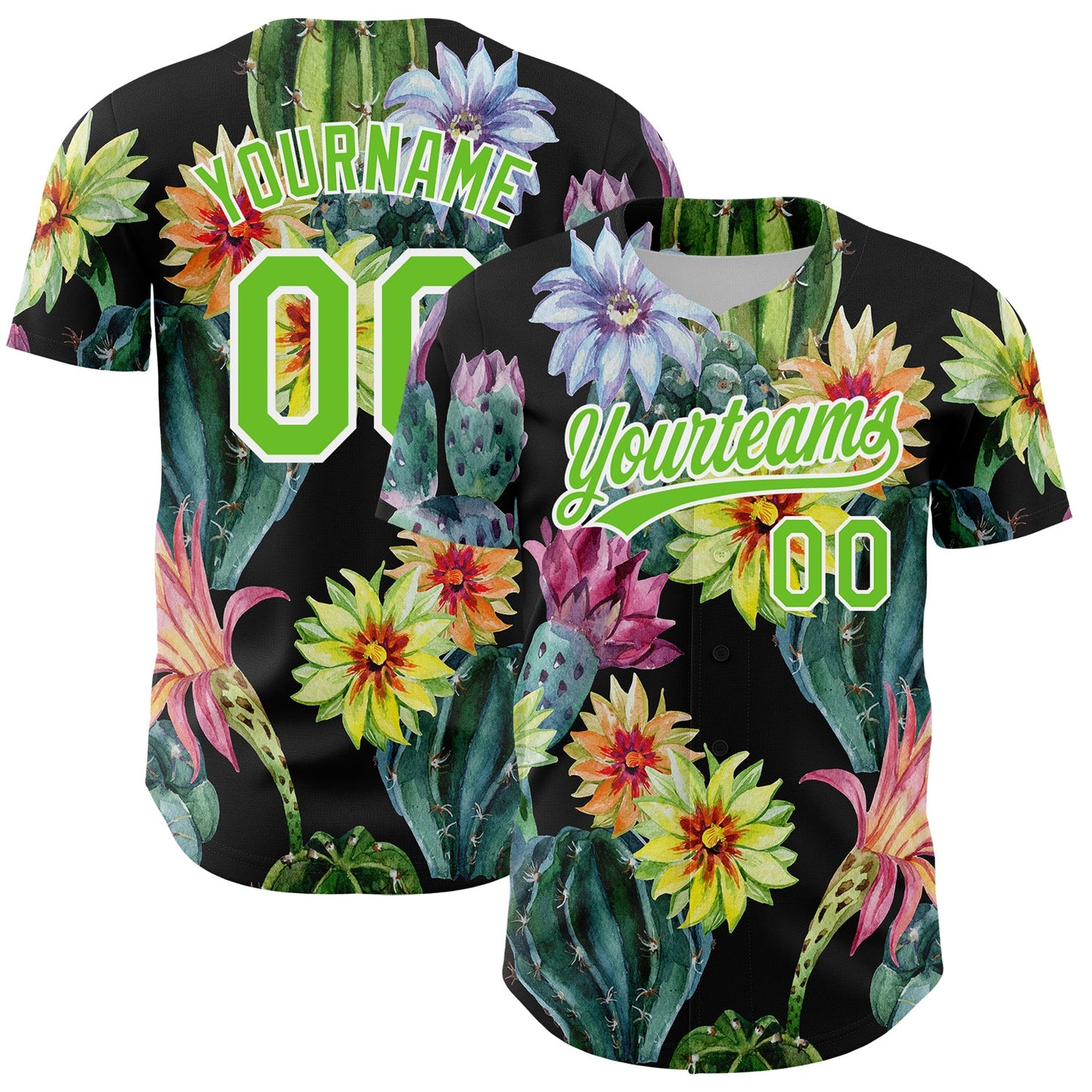 Custom Black Aurora Green-White 3D Pattern Design Cactus Festival Authentic Baseball Jersey - Sky-Custom