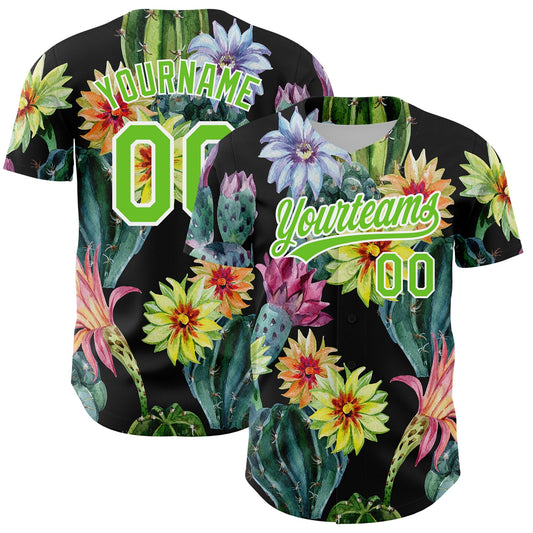 Custom Black Aurora Green-White 3D Pattern Design Cactus Festival Authentic Baseball Jersey - Sky-Custom
