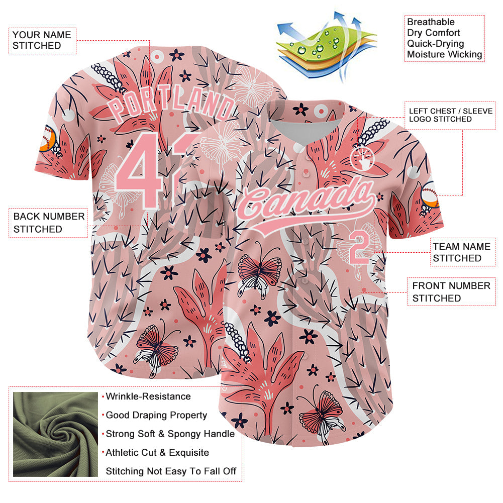 Custom Medium Pink White 3D Pattern Design Cactus Festival Authentic Baseball Jersey - Sky-Custom
