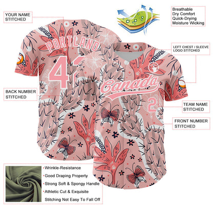 Custom Medium Pink White 3D Pattern Design Cactus Festival Authentic Baseball Jersey - Sky-Custom