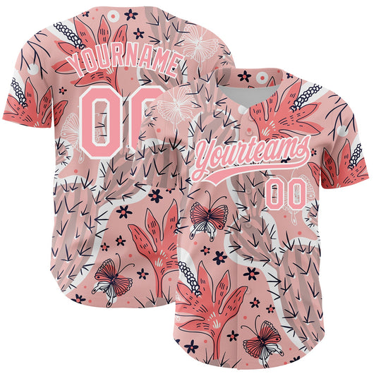 Custom Medium Pink White 3D Pattern Design Cactus Festival Authentic Baseball Jersey - Sky-Custom