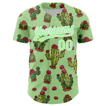 Custom Green Pea Green-White 3D Pattern Design Cactus Festival Authentic Baseball Jersey - Sky-Custom