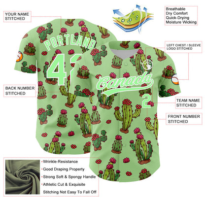 Custom Green Pea Green-White 3D Pattern Design Cactus Festival Authentic Baseball Jersey - Sky-Custom