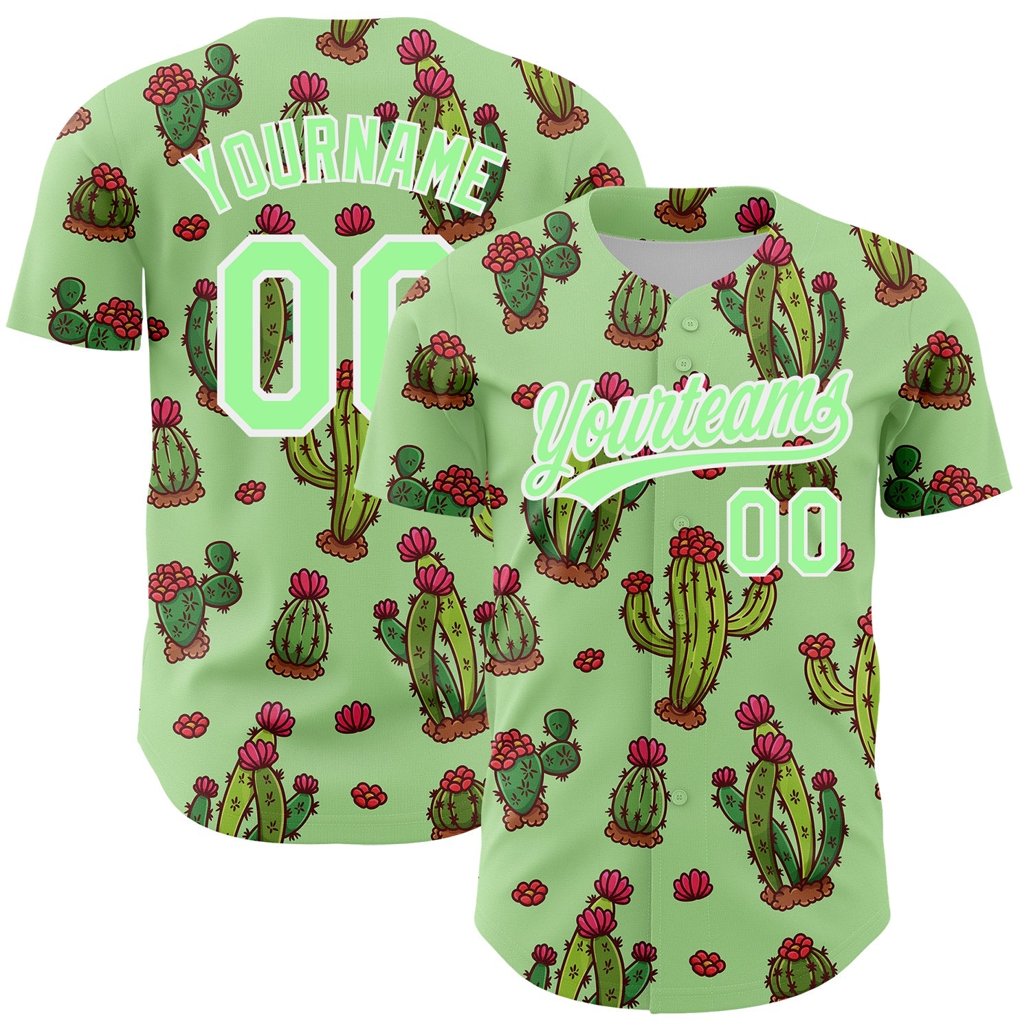 Custom Green Pea Green-White 3D Pattern Design Cactus Festival Authentic Baseball Jersey - Sky-Custom