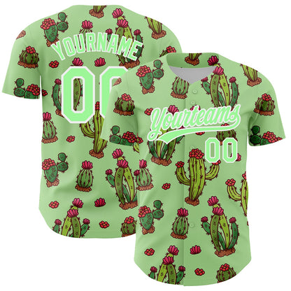 Custom Green Pea Green-White 3D Pattern Design Cactus Festival Authentic Baseball Jersey - Sky-Custom
