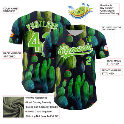 Custom Navy Aurora Green-White 3D Pattern Design Cactus Festival Authentic Baseball Jersey - Sky-Custom