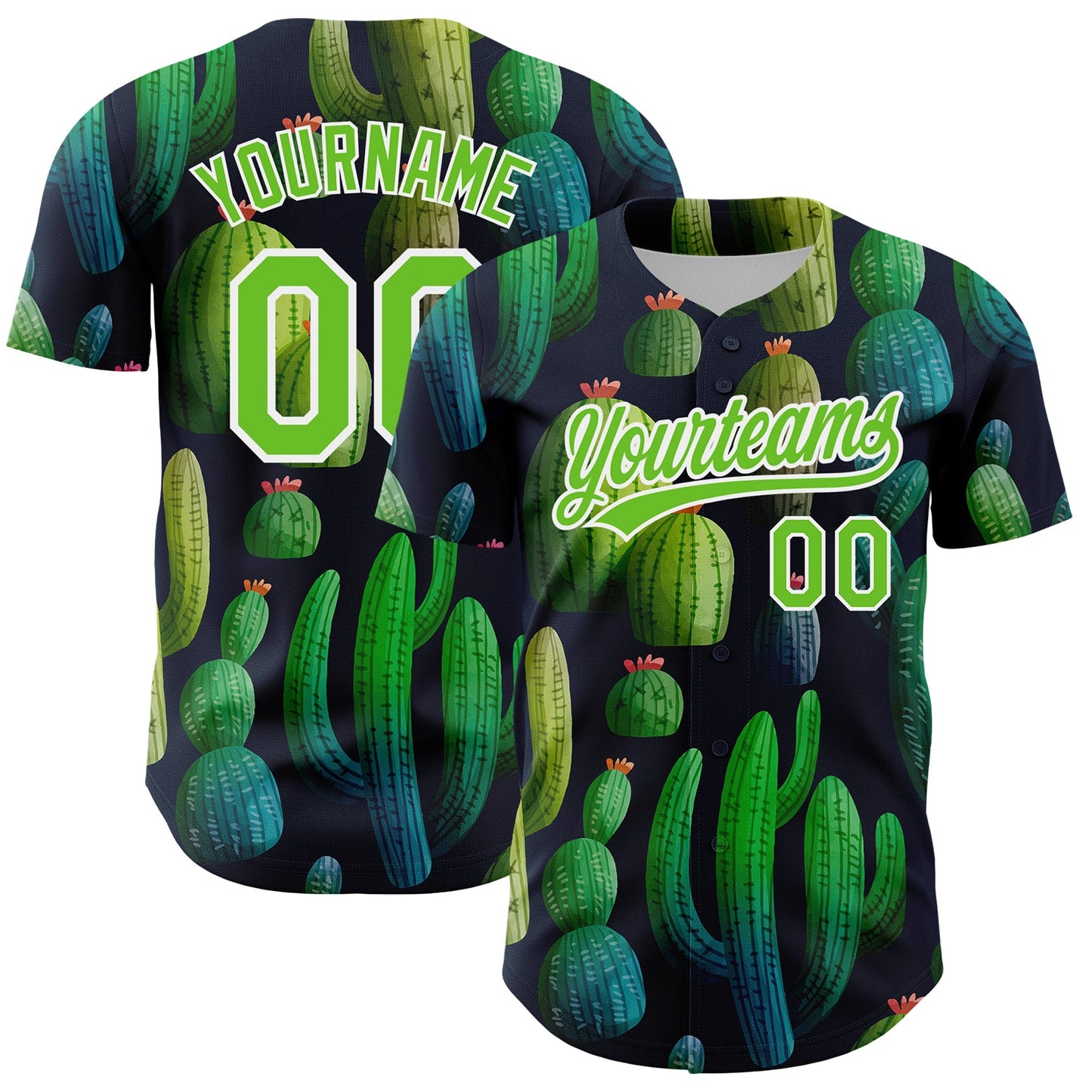 Custom Navy Aurora Green-White 3D Pattern Design Cactus Festival Authentic Baseball Jersey - Sky-Custom