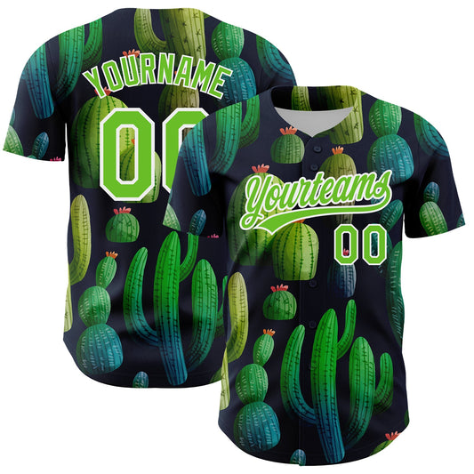 Custom Navy Aurora Green-White 3D Pattern Design Cactus Festival Authentic Baseball Jersey - Sky-Custom