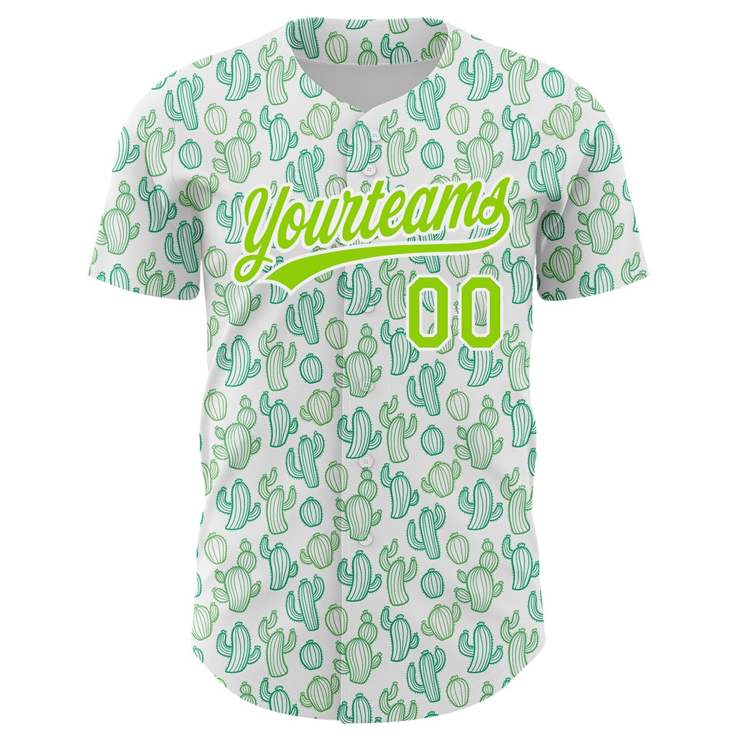 Custom White Neon Green 3D Pattern Design Cactus Festival Authentic Baseball Jersey - Sky-Custom