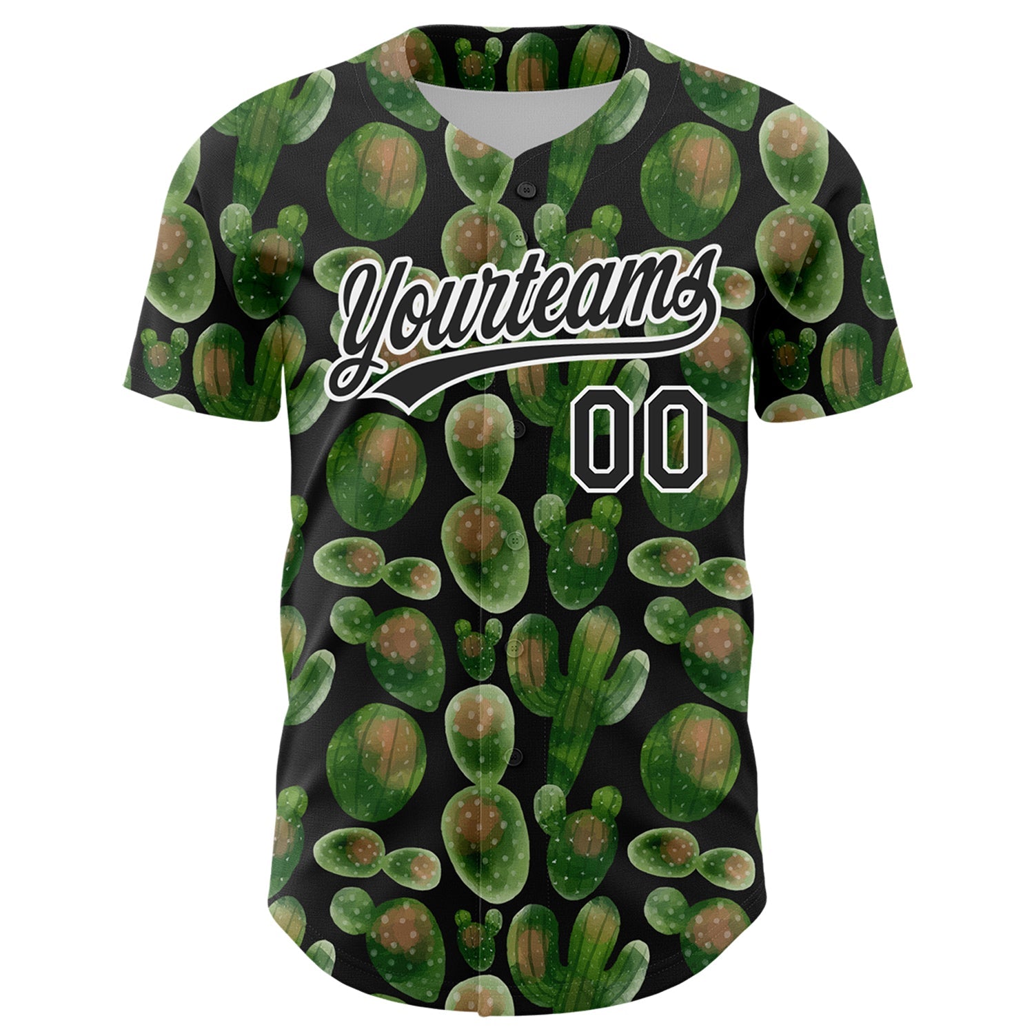 Custom Black White 3D Pattern Design Cactus Festival Authentic Baseball Jersey - Sky-Custom