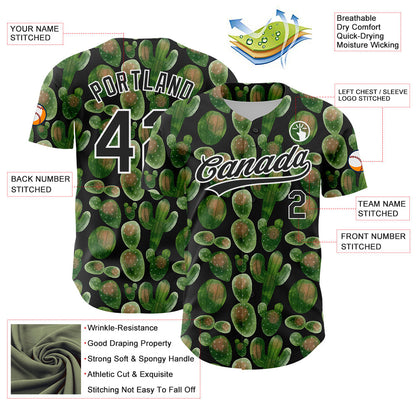 Custom Black White 3D Pattern Design Cactus Festival Authentic Baseball Jersey - Sky-Custom