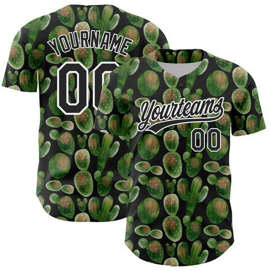 Custom Black White 3D Pattern Design Cactus Festival Authentic Baseball Jersey - Sky-Custom