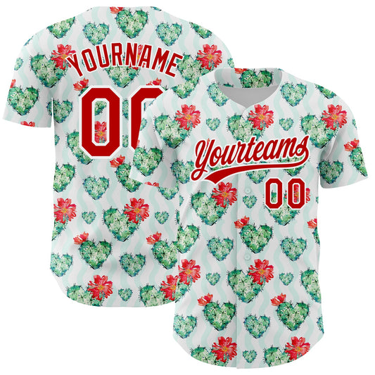 Custom White Red 3D Pattern Design Cactus Festival Authentic Baseball Jersey - Sky-Custom