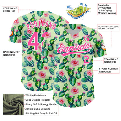 Custom Green Pink-White 3D Pattern Design Cactus Festival Authentic Baseball Jersey - Sky-Custom