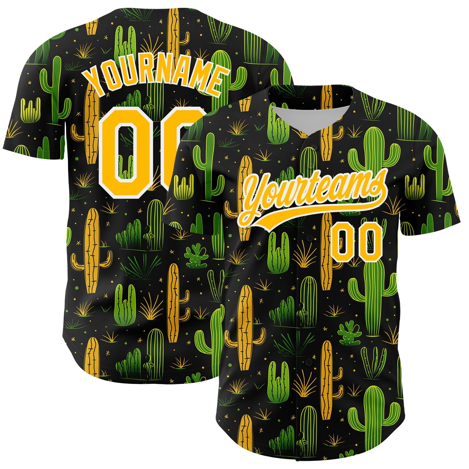 Custom Black Gold-White 3D Pattern Design Cactus Festival Authentic Baseball Jersey - Sky-Custom