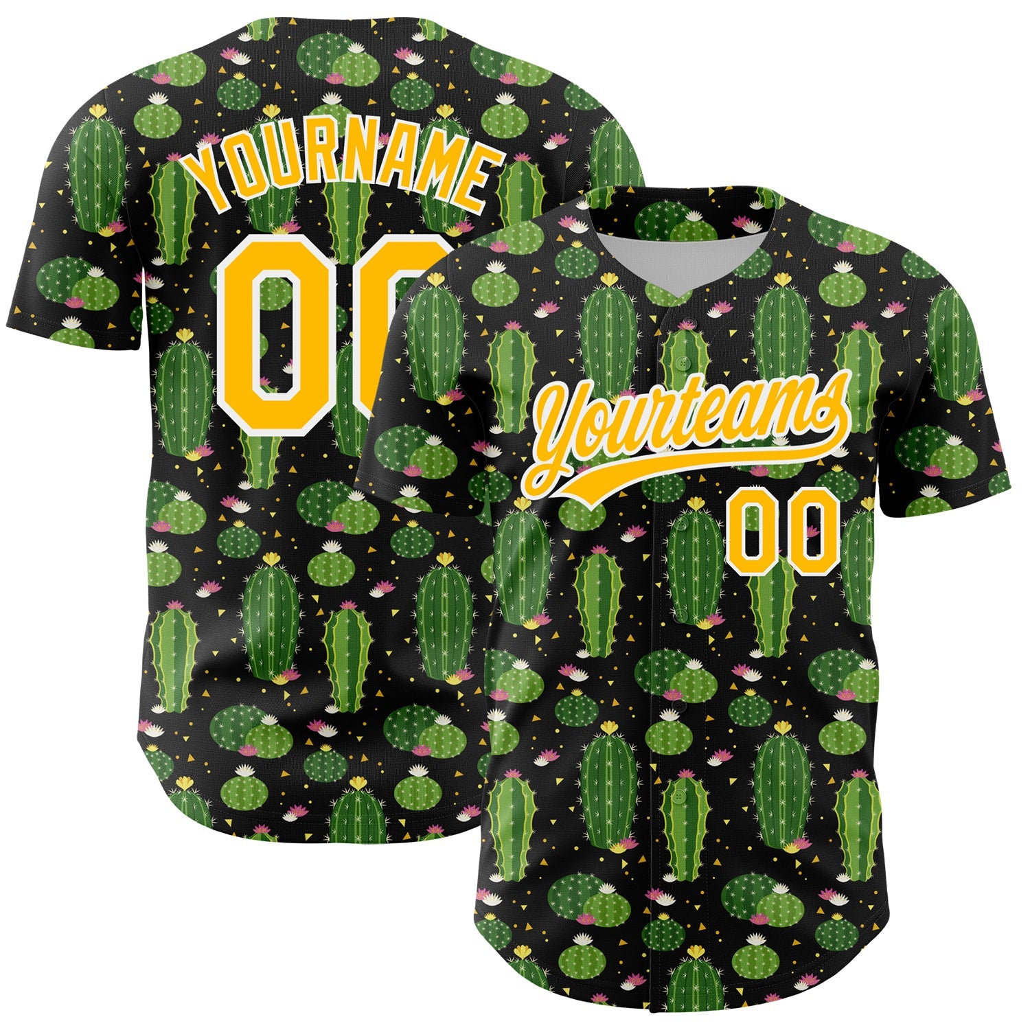 Custom Black Gold-White 3D Pattern Design Cactus Festival Authentic Baseball Jersey - Sky-Custom