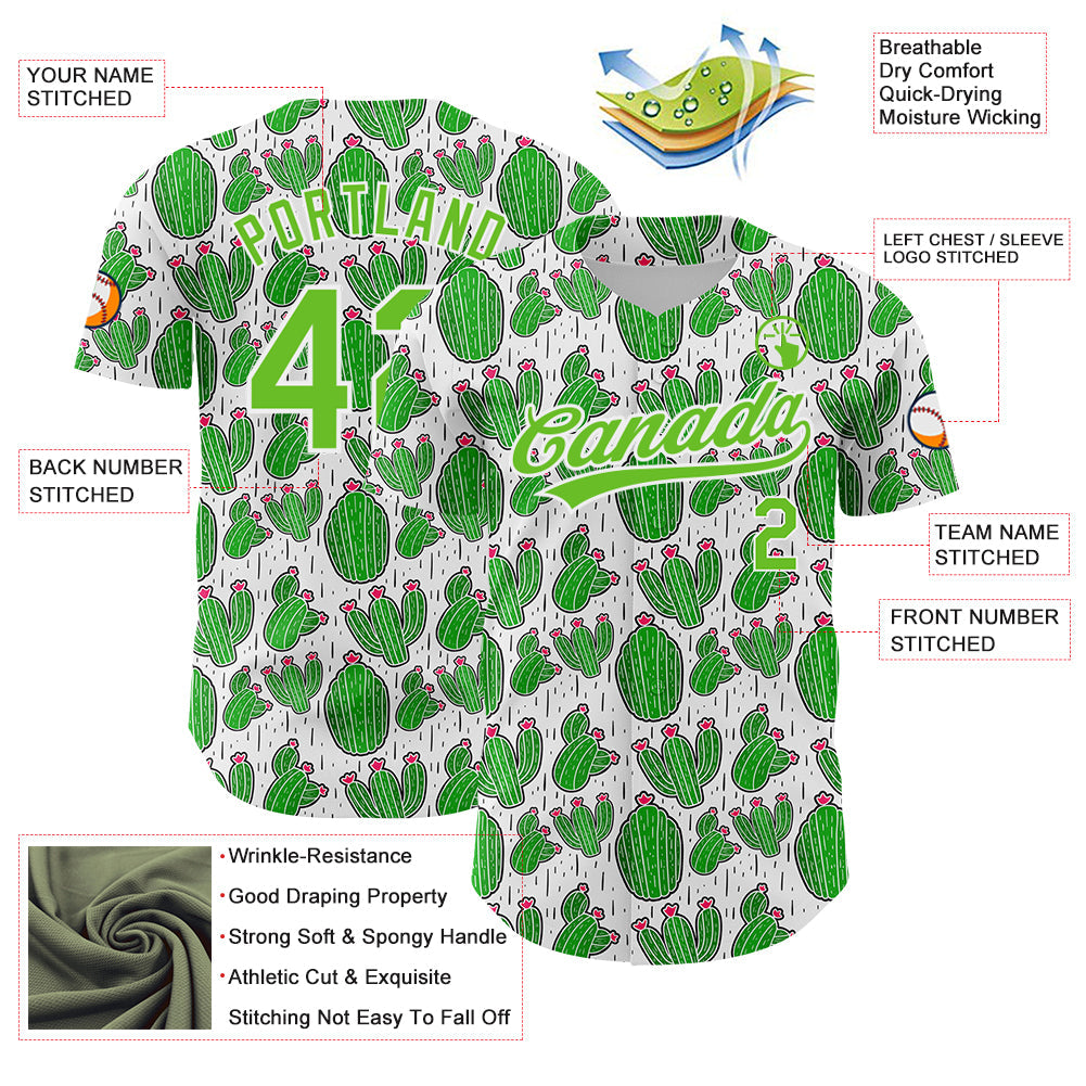 Custom White Aurora Green 3D Pattern Design Cactus Festival Authentic Baseball Jersey - Sky-Custom