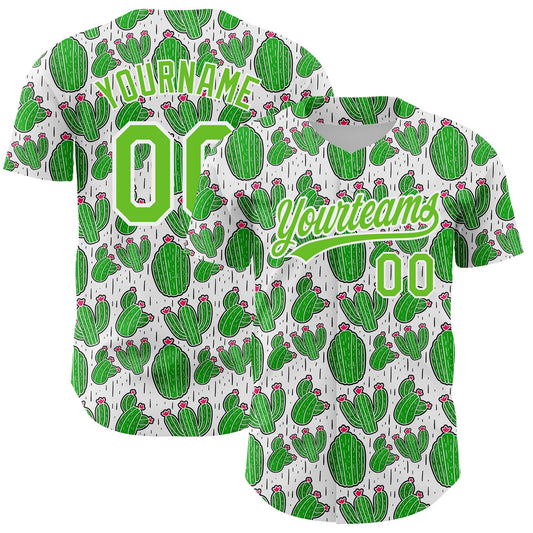 Custom White Aurora Green 3D Pattern Design Cactus Festival Authentic Baseball Jersey - Sky-Custom