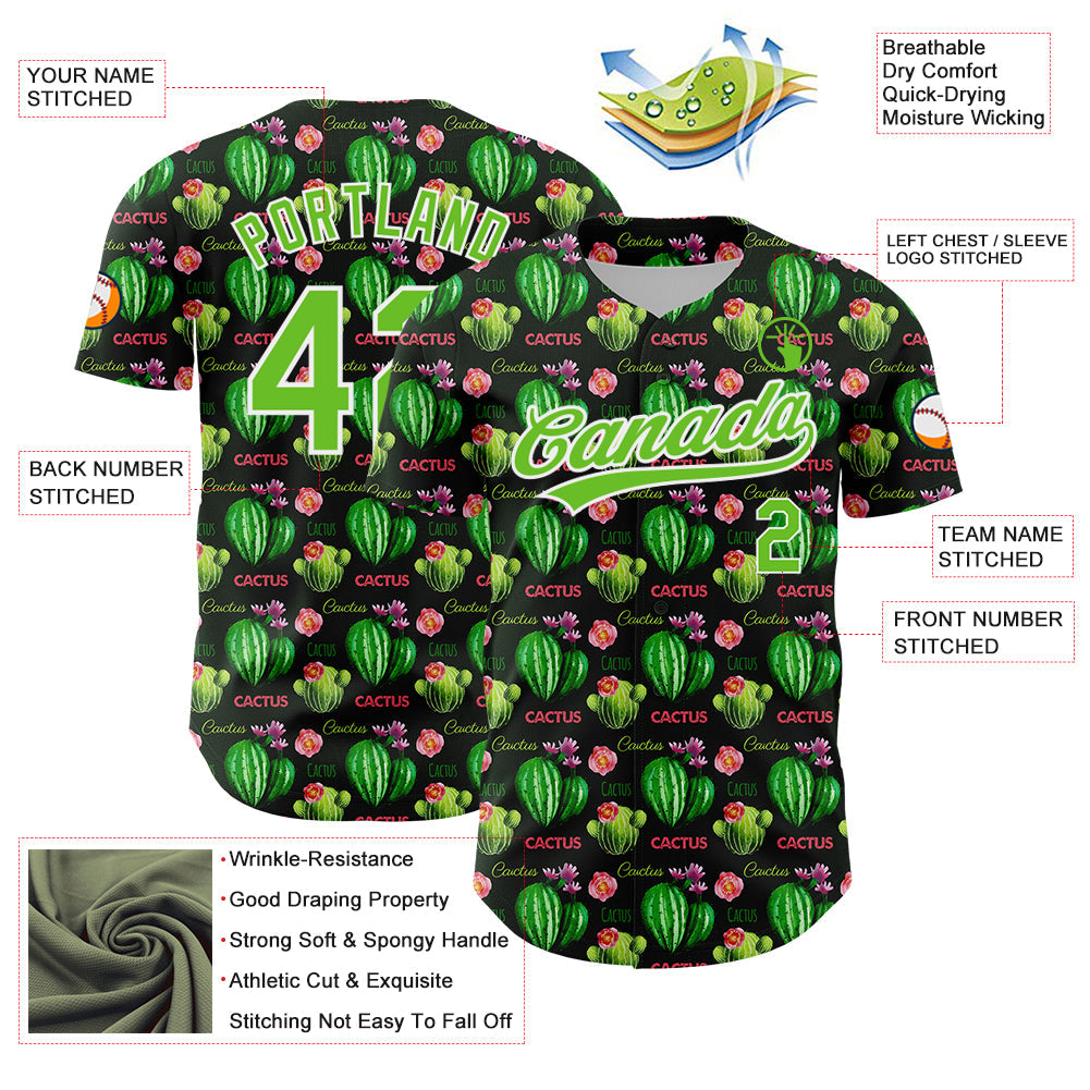 Custom Black Aurora Green-White 3D Pattern Design Cactus Festival Authentic Baseball Jersey - Sky-Custom