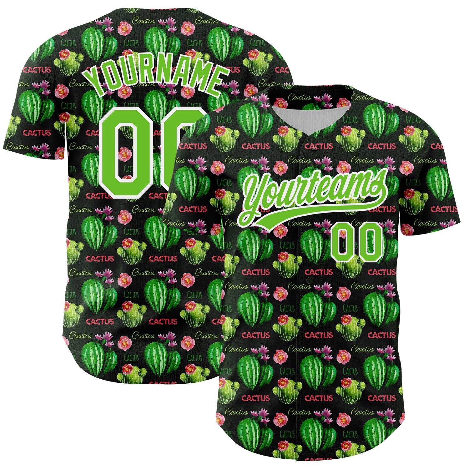 Custom Black Aurora Green-White 3D Pattern Design Cactus Festival Authentic Baseball Jersey - Sky-Custom