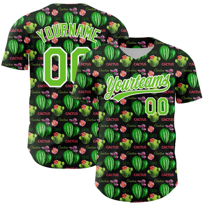 Custom Black Aurora Green-White 3D Pattern Design Cactus Festival Authentic Baseball Jersey - Sky-Custom