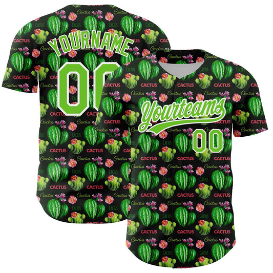 Custom Black Aurora Green-White 3D Pattern Design Cactus Festival Authentic Baseball Jersey - Sky-Custom