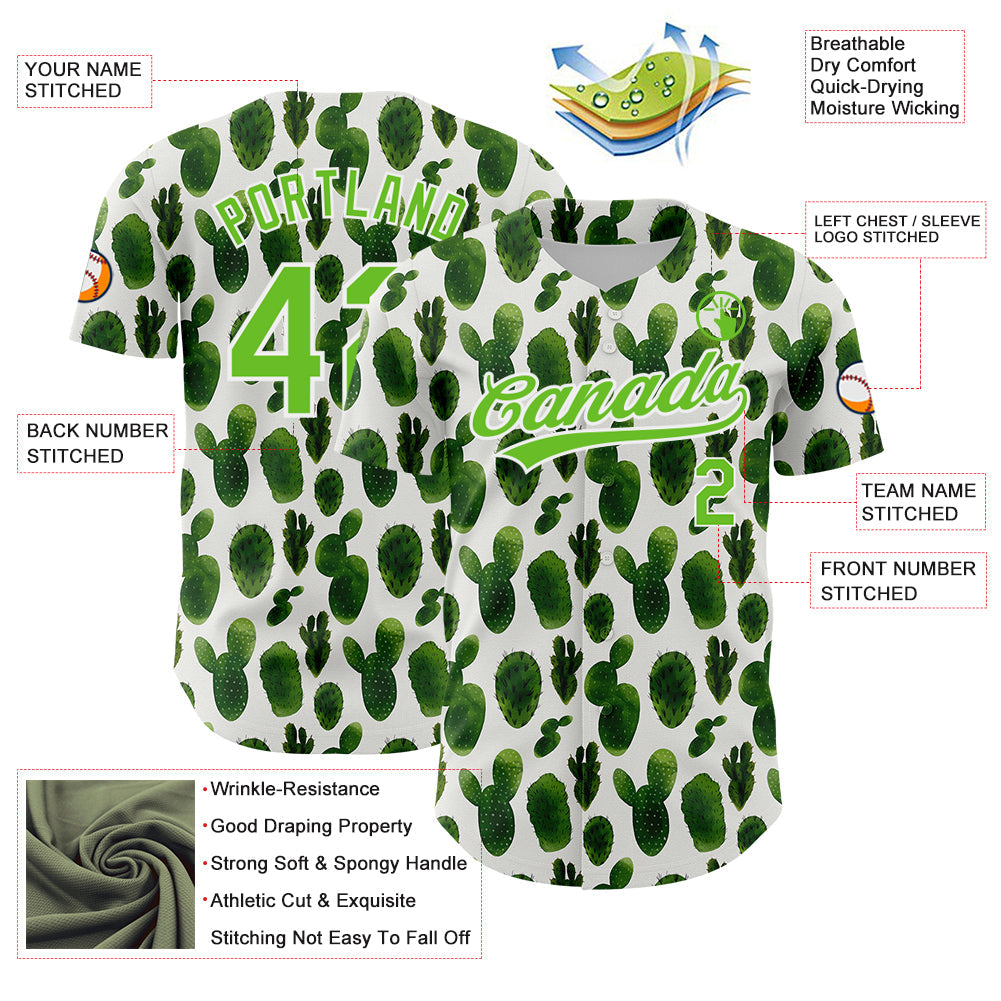 Custom White Aurora Green 3D Pattern Design Cactus Festival Authentic Baseball Jersey - Sky-Custom