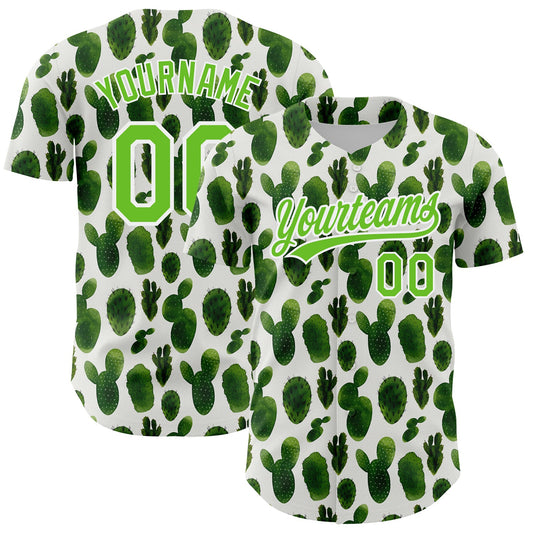 Custom White Aurora Green 3D Pattern Design Cactus Festival Authentic Baseball Jersey - Sky-Custom