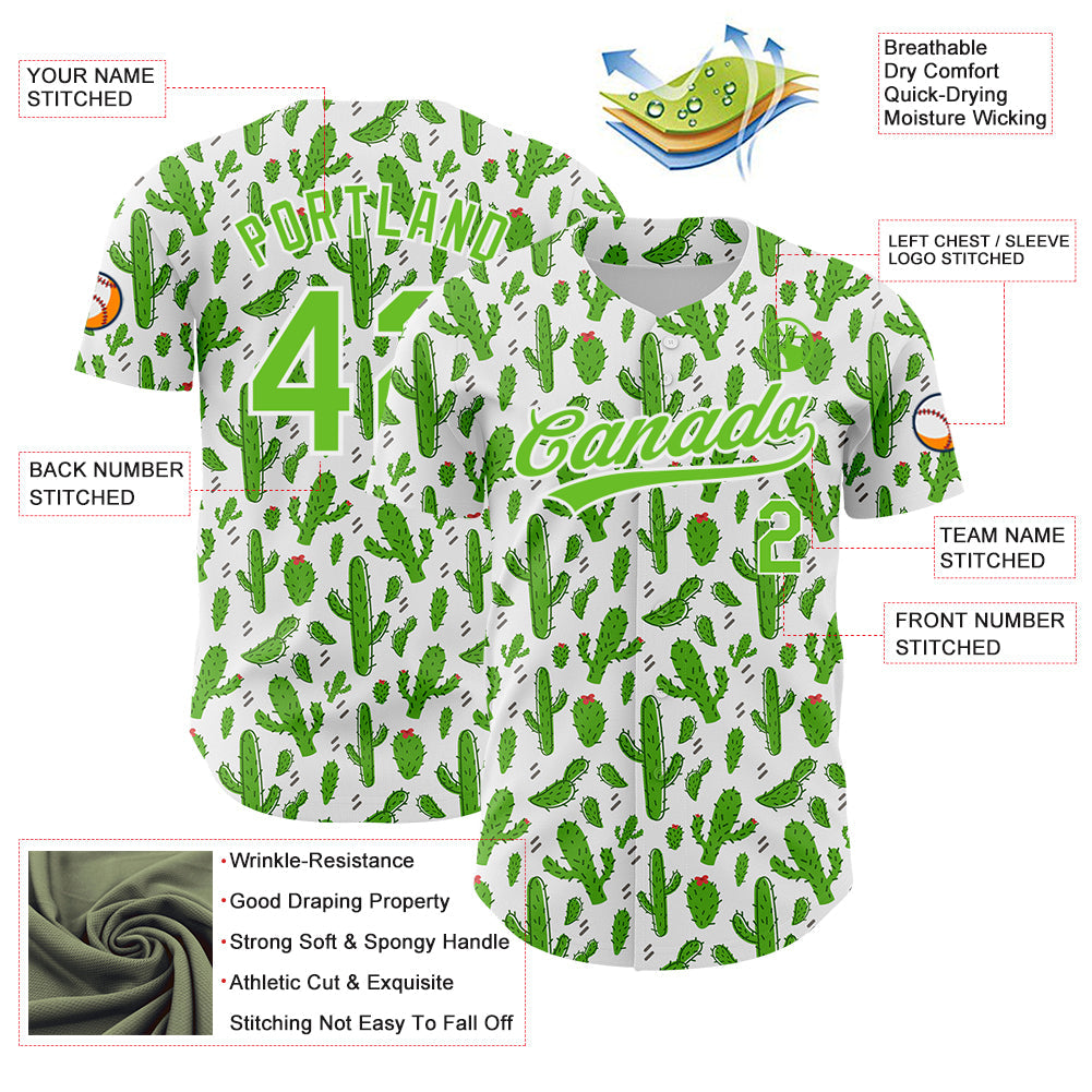 Custom White Aurora Green 3D Pattern Design Cactus Festival Authentic Baseball Jersey - Sky-Custom