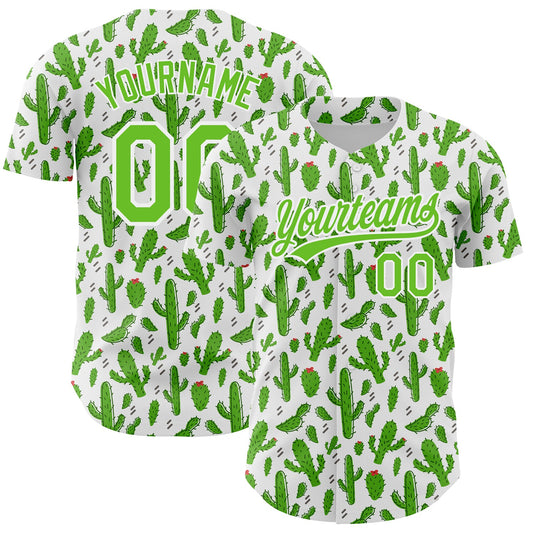 Custom White Aurora Green 3D Pattern Design Cactus Festival Authentic Baseball Jersey - Sky-Custom