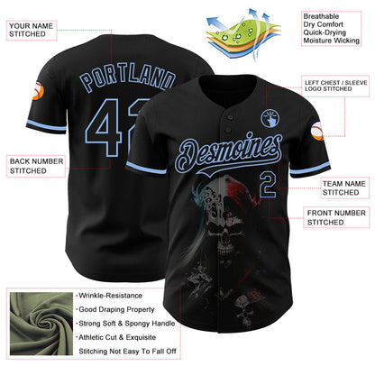 Custom Black Light Blue 3D Skull Fashion Authentic Baseball Jersey - Sky-Custom