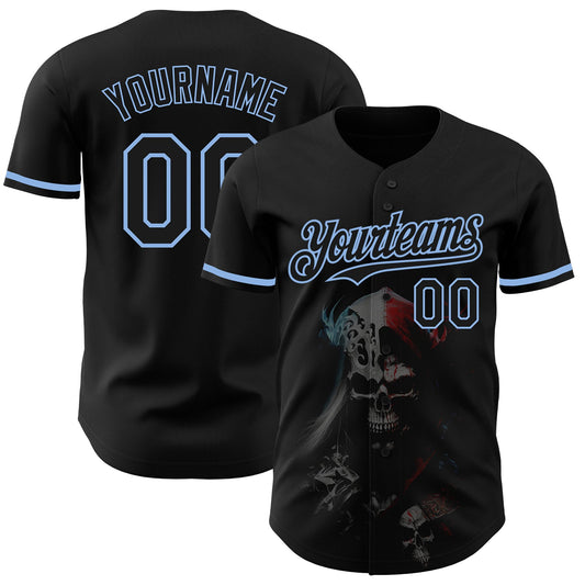 Custom Black Light Blue 3D Skull Fashion Authentic Baseball Jersey - Sky-Custom