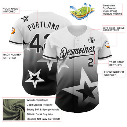Custom White Black 3D Pattern Design Gradient Style Twinkle Star Authentic Baseball Jersey - Sky-Custom