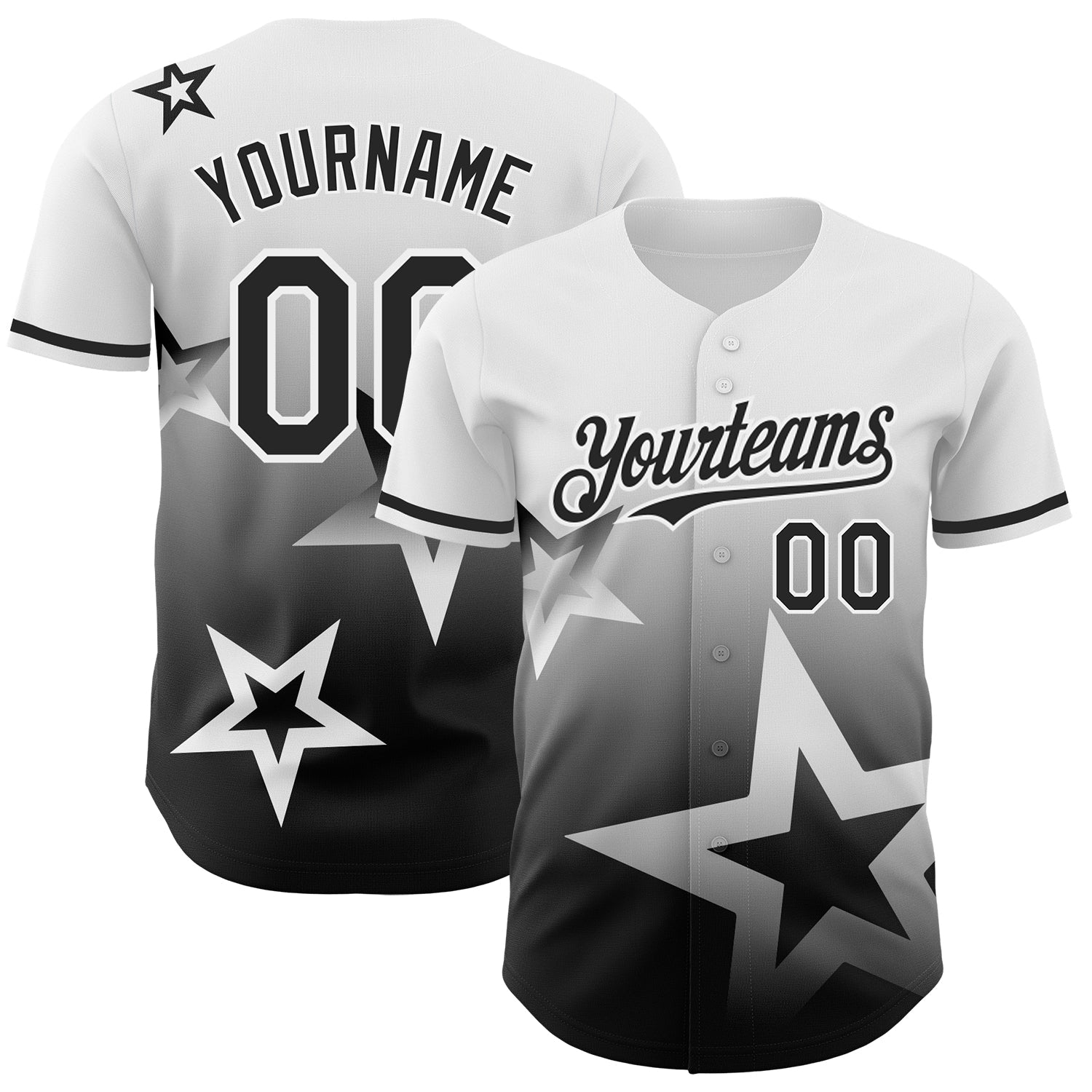 Custom White Black 3D Pattern Design Gradient Style Twinkle Star Authentic Baseball Jersey - Sky-Custom