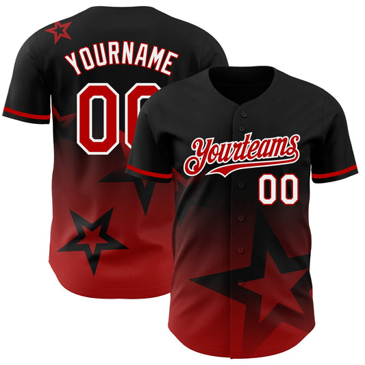 Custom Black Red-White 3D Pattern Design Gradient Style Twinkle Star Authentic Baseball Jersey - Sky-Custom