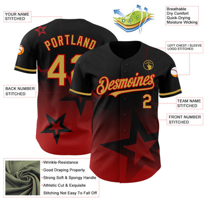 Custom Black Old Gold-Red 3D Pattern Design Gradient Style Twinkle Star Authentic Baseball Jersey - Sky-Custom