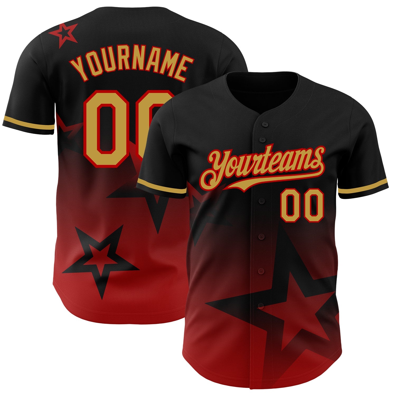 Custom Black Old Gold-Red 3D Pattern Design Gradient Style Twinkle Star Authentic Baseball Jersey - Sky-Custom